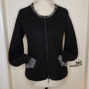Luisa Cerano Houndstooth Wool Zipper Cardigan Sweater Coat